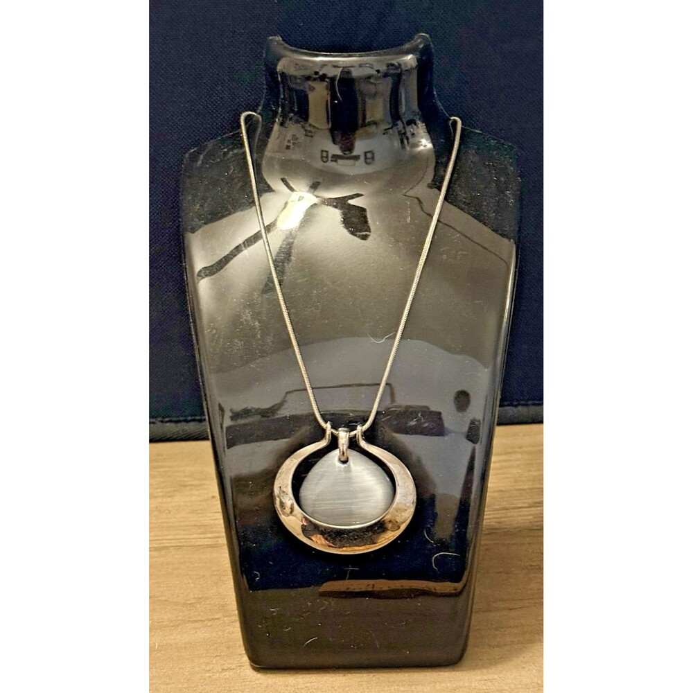 Silvertone Necklace Slide Pendant On Silvertone Snake Chain 24"